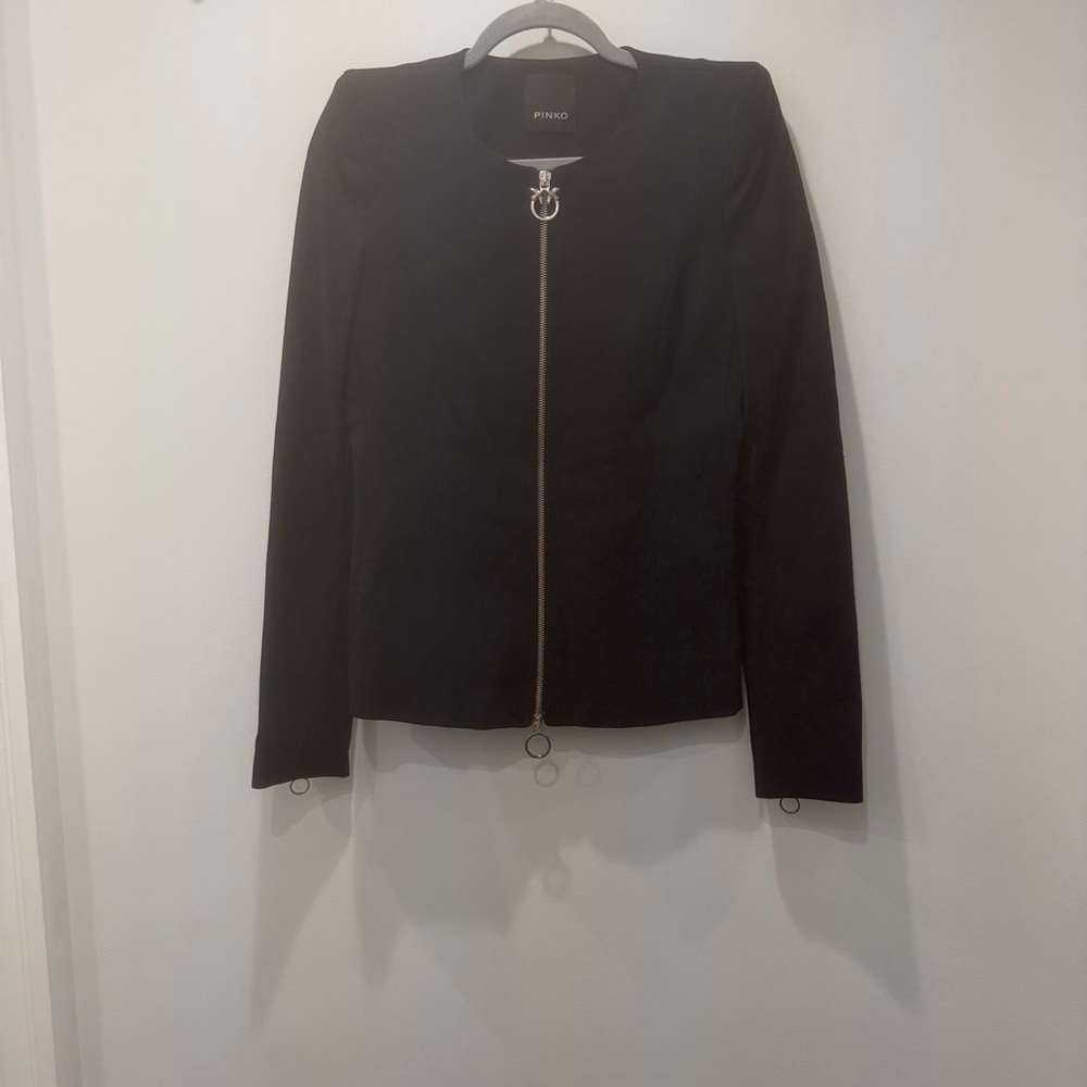 Pinko Black Zip-Front Blazer Jacket with Ring Pulls
